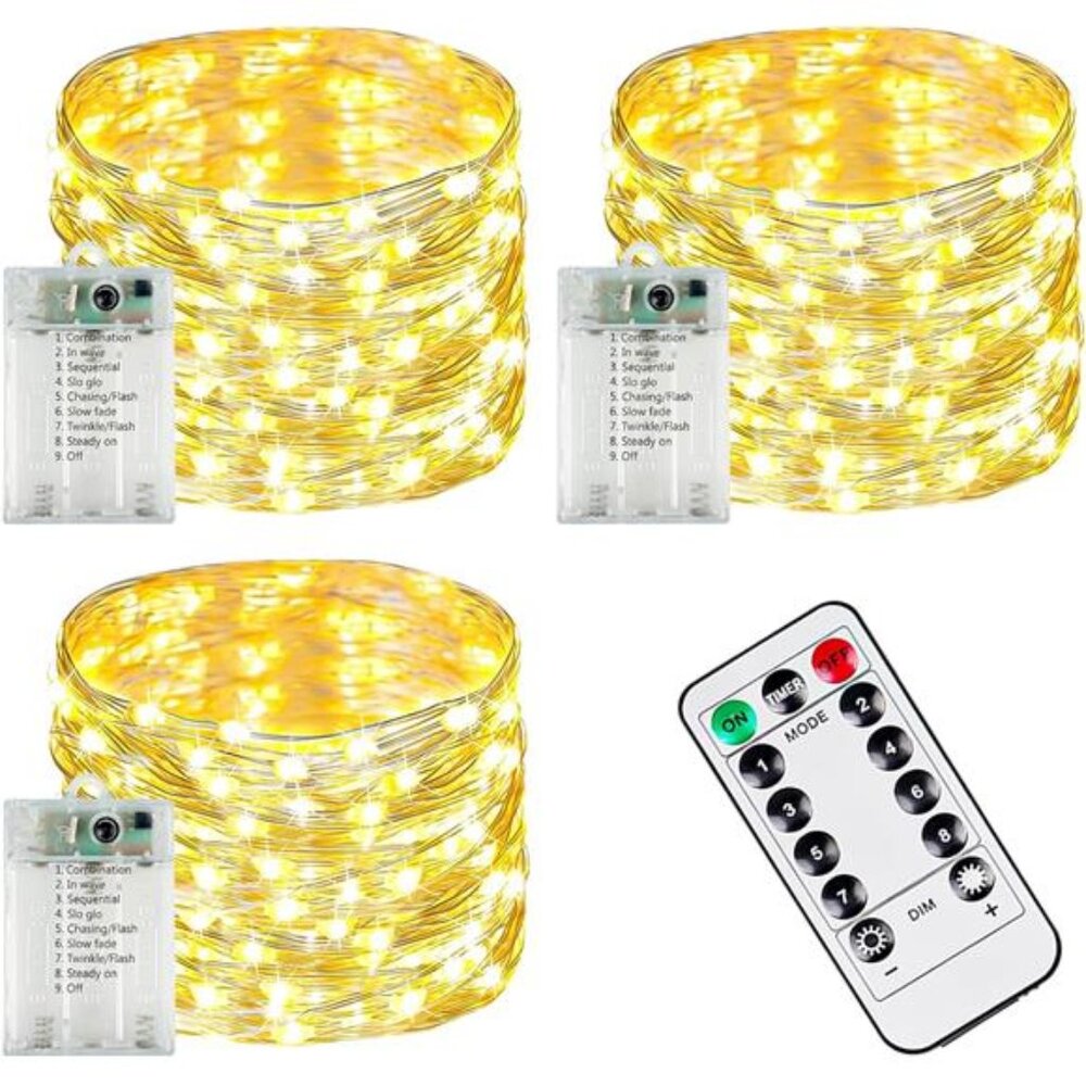 Battery Operated Fairy Lights 3 Pack 240 LED Twinkle String Lights Remote Timer